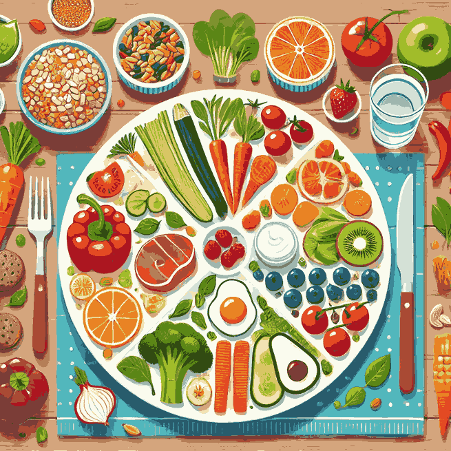 Balanced diet benefits with healthy food choices on a plate