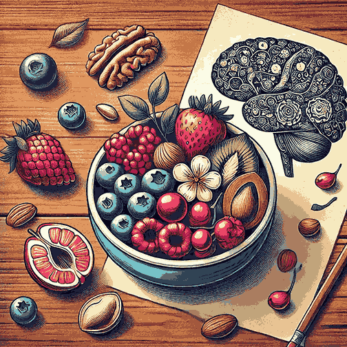 Bowl of berries and nuts illustrating brain-boosting foods for mental health.