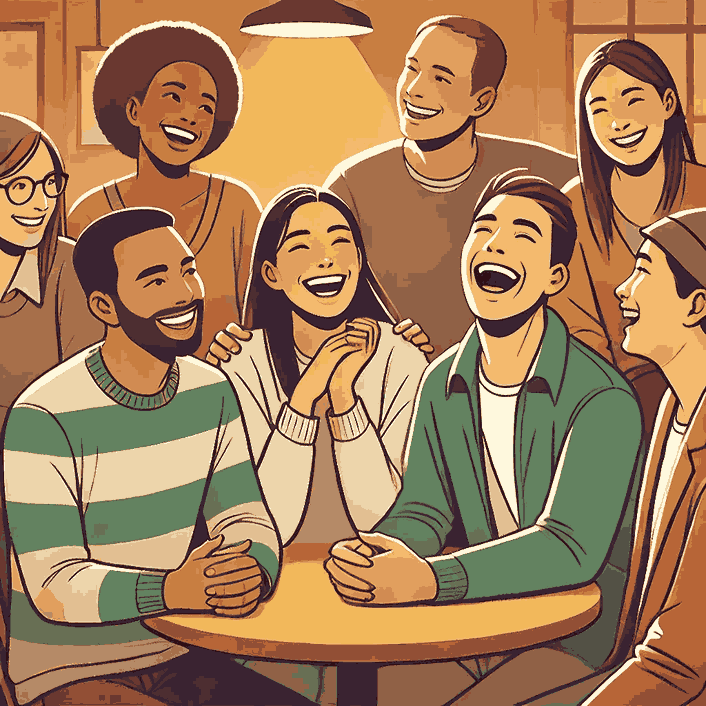  A group of friends laughing together to illustrate the importance of social interaction for mental health.
