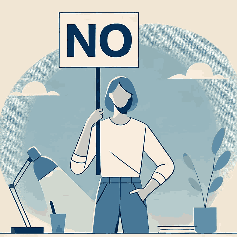 Person holding a "No" sign representing setting boundaries for mental health.
