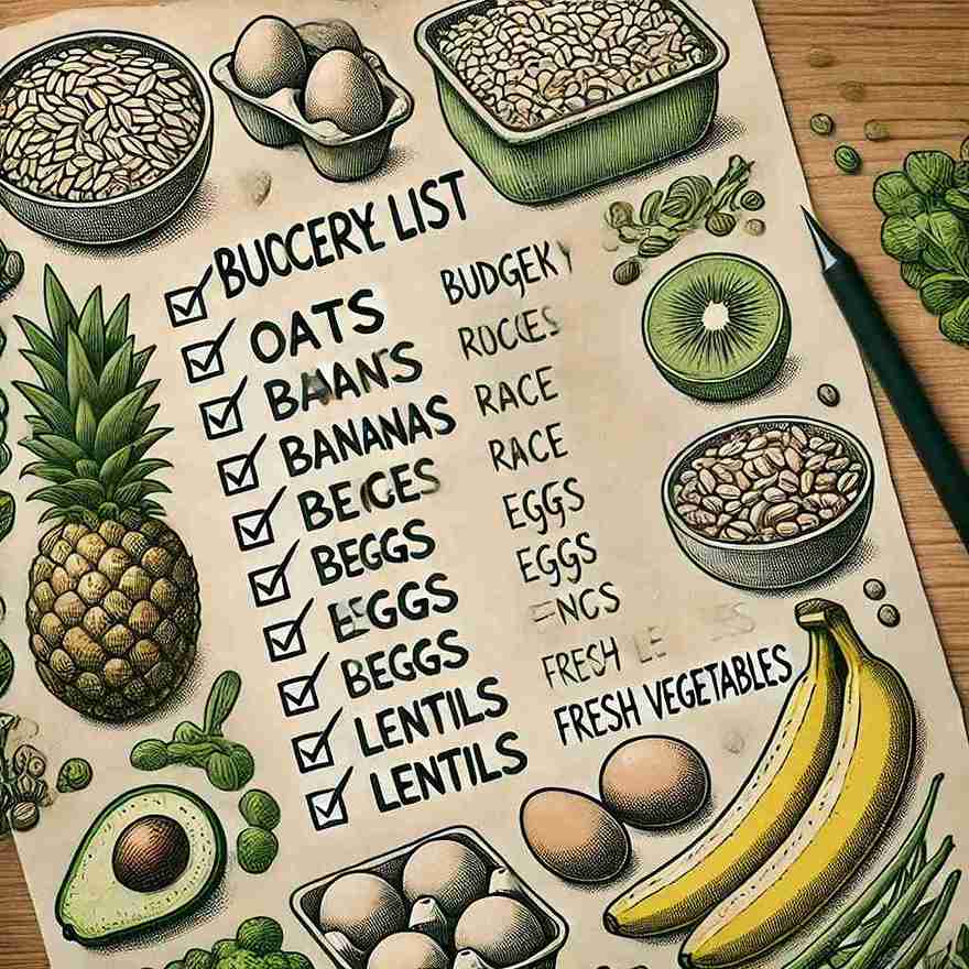 Grocery list with budget-friendly healthy foods