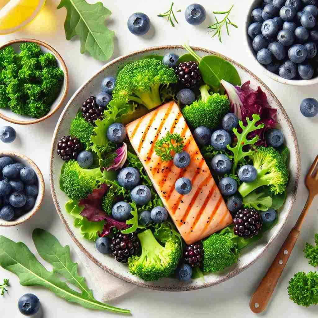 Top superfoods for health include blueberries, kale, and salmon.