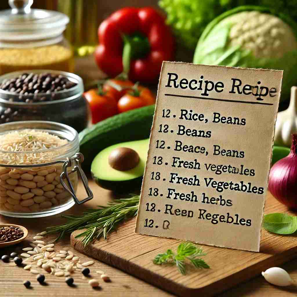 Recipe card with ingredients for a budget-friendly meal