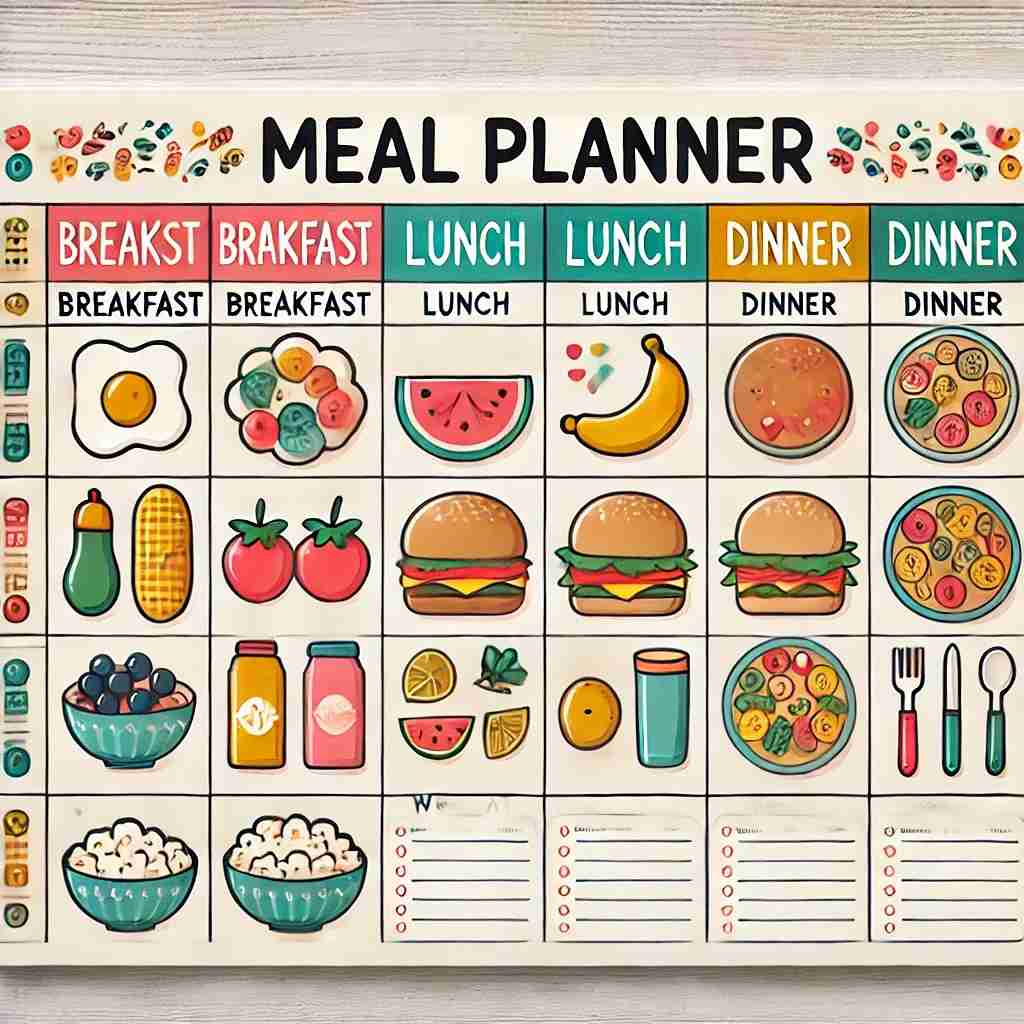 Weekly meal planner template for maintaining a healthy diet on a budget